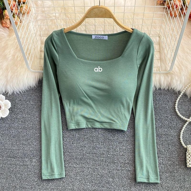 Base Layer Top - Damen Koreanische Mode Quadratischer Ausschnitt Langarm